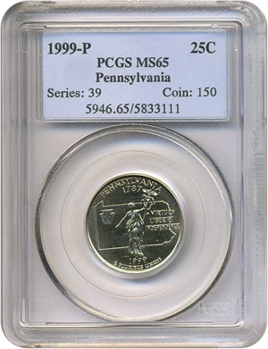 image for: 1999-P 25c Pennsylvania PCGS MS65
