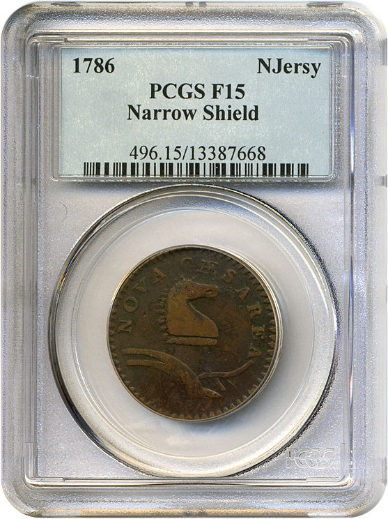 image for: 1786 New Jersey Narrow Shield PCGS F15 