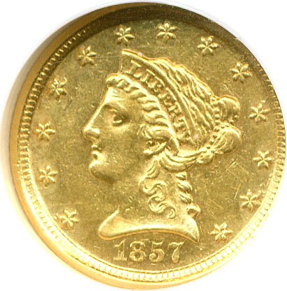 image for: 1857-D $2 1/2  NGC AU58 