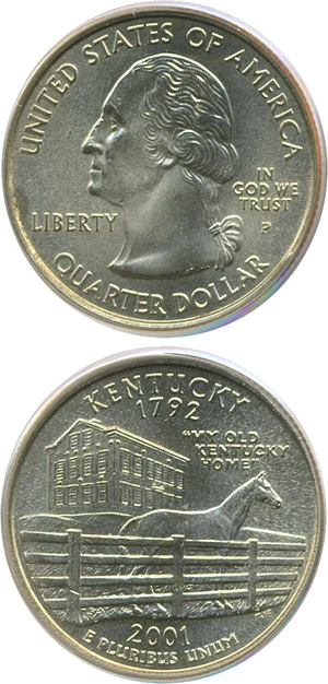image for: 2001-P 25c Kentucky PCGS MS68