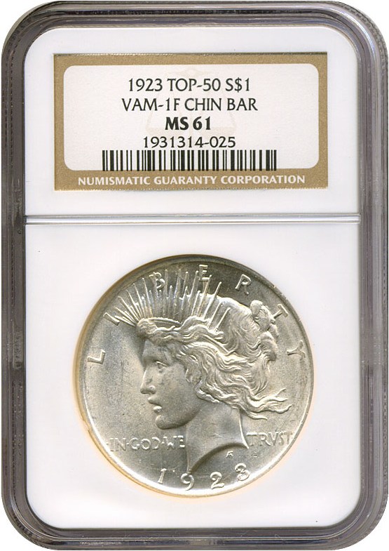 image for: Top 50 VAM: 1923 $1 VAM 1F  Chin Bar NGC MS61 