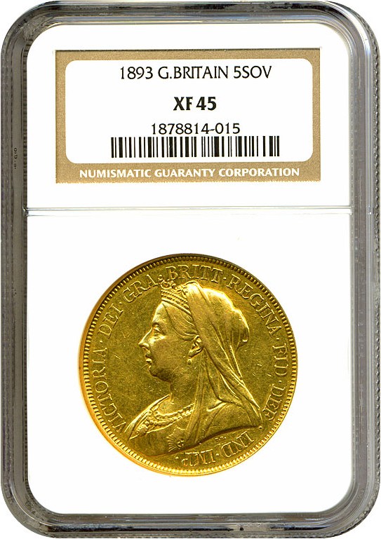 image for: Great Britain: 1893 5 Pounds  NGC XF45 (KM-787)