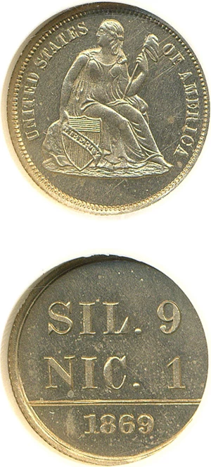 image for: Pattern: 1869 10c (Judd-715) NGC Proof 64