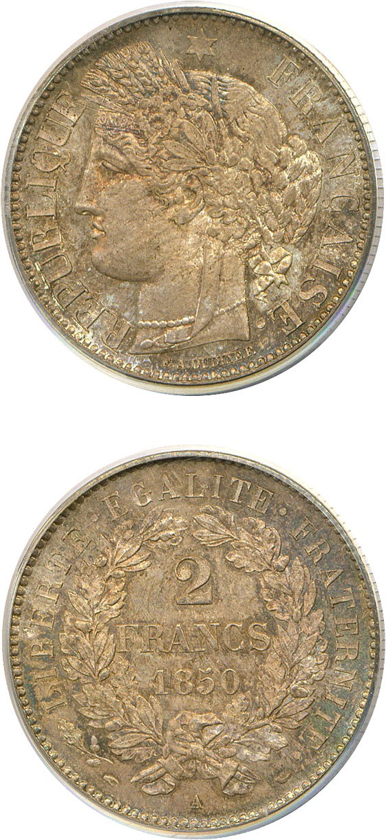 image for: France: 1850-A 2 Fr  PCGS MS65