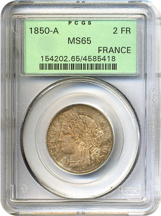 image for: France: 1850-A 2 Fr  PCGS MS65