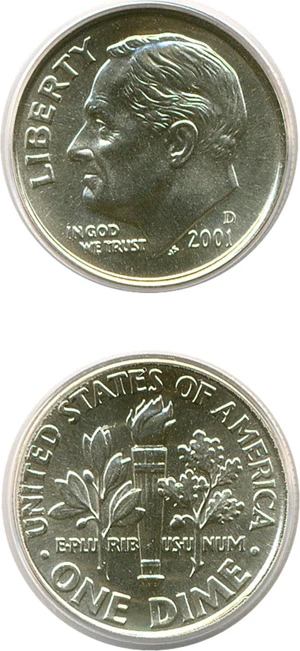 image for: 2001-D 10c PCGS MS68