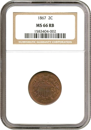 image for: 1867 2c NGC MS66 RB