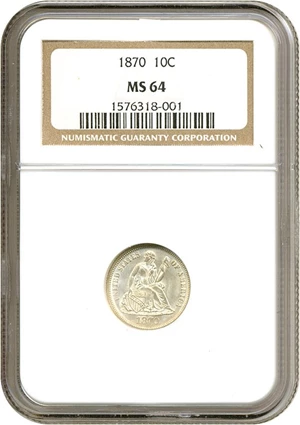 image for: 1870 10c NGC MS64