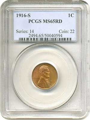image for: 1916-S 1c PCGS MS65 RD