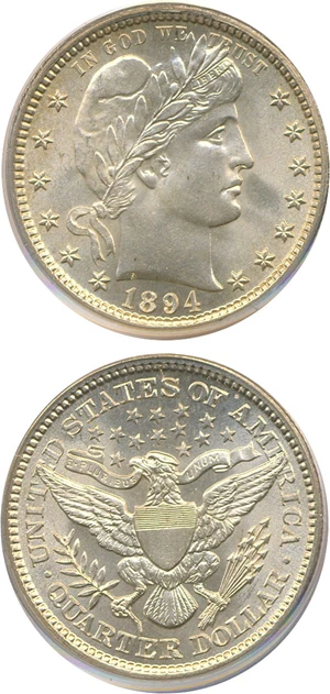 image for: 1894 25c PCGS MS66