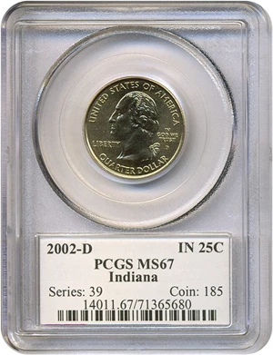 image for: 2002-D 25c Indiana PCGS MS67