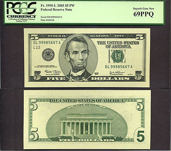 image for: Fr.1990L 2003 $5 Ft. Worth, TX PCGS Gem CU69 PPQ [DL99985667A]