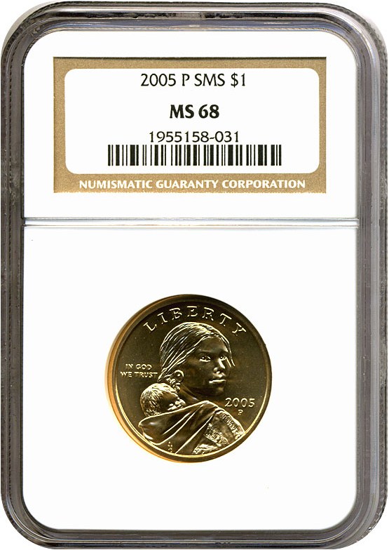 image for: 2005-P Sac $1 Satin Finish NGC MS68 