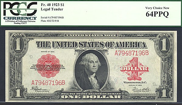 image for: Fr.40 1923 $1  PCGS Choice CU64 PPQ  [A79487196B]