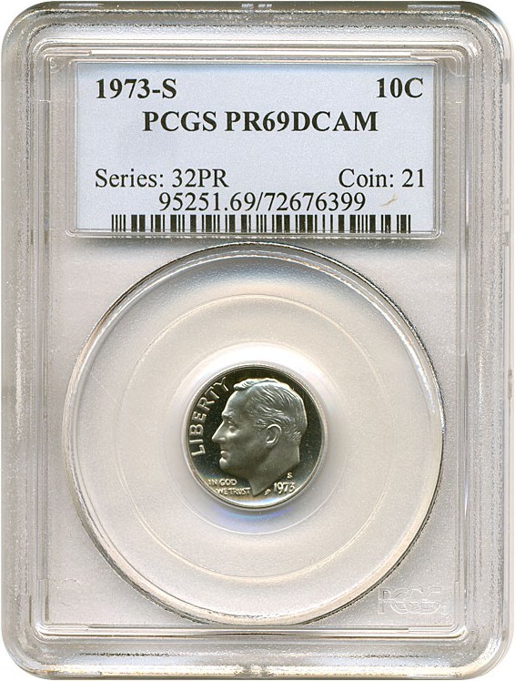 image for: 1973-S 10c  PCGS Proof 69 DCameo