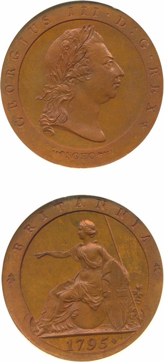 image for: Great Britain: 1795 1/2 P (P-1049) Restrike NGC Proof 64 BN ex: Boulton Family Collection