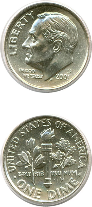 image for: 2001-D 10c PCGS MS68
