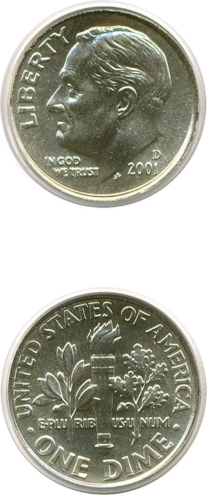 image for: 2001-D 10c PCGS MS68
