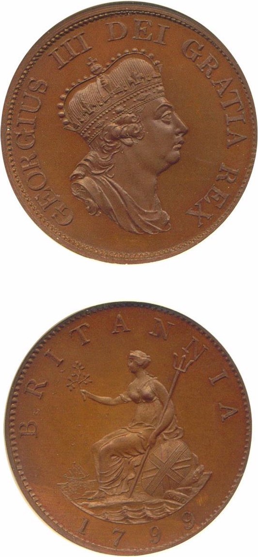 image for: Great Britain: 1799 1/2 P (P-1258) Restrike NGC Proof 66 BN ex: Boulton Family Collection