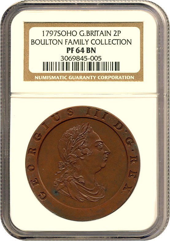 image for: Great Britain: 1797 SOHO 2D  NGC Proof 64 BN ex: Boulton Family Collection