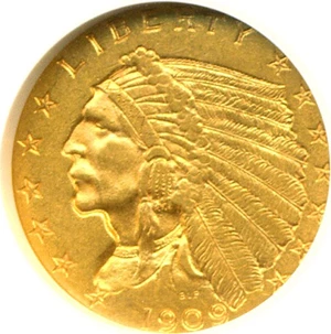 image for: 1909 $2 1/2 NGC AU58