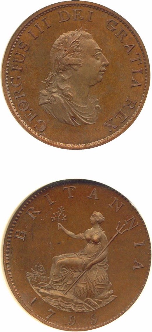 image for: Great Britain: 1799 1/2 P (P-1260) Restrike NGC Proof 64 BN ex: Boulton Family Collection