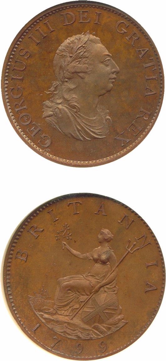 image for: Great Britain: 1799 1/2 P (P-1260) Restrike NGC Proof 64 BN ex: Boulton Family Collection