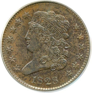 image for: 1828 1/2c 13 Stars PCGS MS62 BN