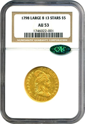 image for: 1798 $5 Large 8, 13 Stars NGC/CAC AU53
