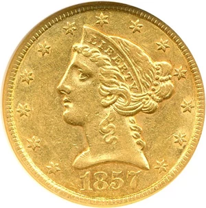 image for: 1857 $5 NGC AU55