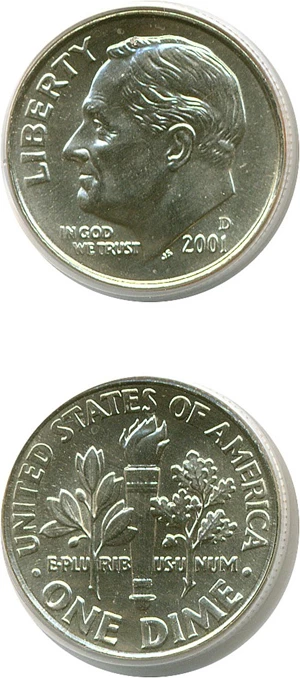 image for: 2001-D 10c PCGS MS68