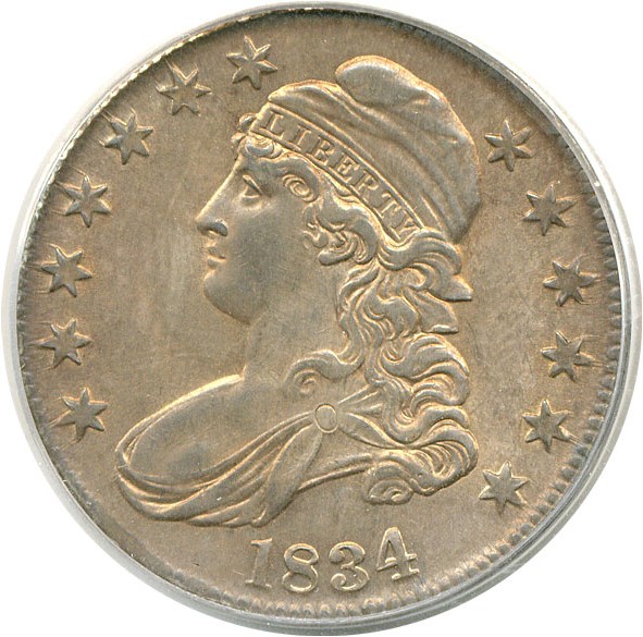 image for: 1834 50c Large Date Sm Let PCGS AU58 