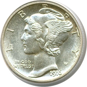 image for: 1916-S 10c Mercury PCGS MS64 FB