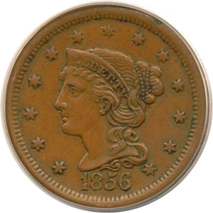 image for: 1856 1c Slanted 5 PCGS AU50