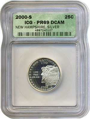 image for: 2000-S 25c New Hampshire-Silver ICG Proof 69 DCameo