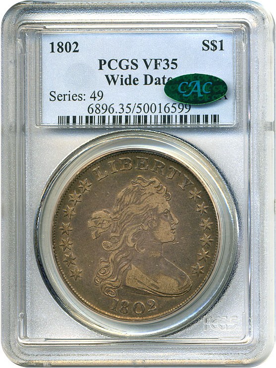 image for: 1802 $1 Wide Date PCGS/CAC VF35