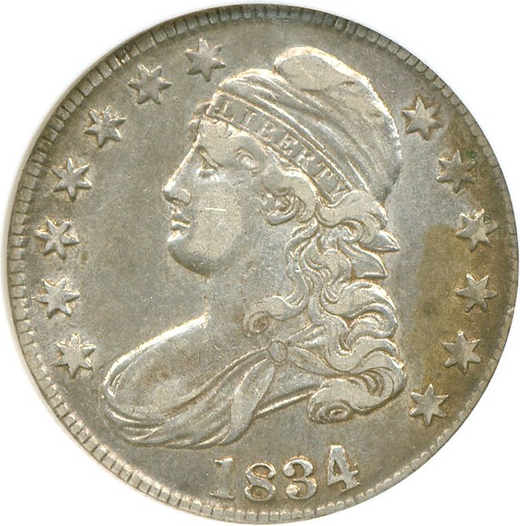 image for: 1834 50c Large Date Sm Let NGC AU53 (O-106)