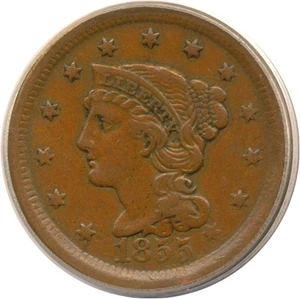 image for: 1855 1c Upright 55 PCGS XF40
