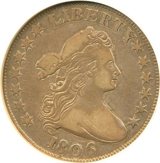 image for: 1806 50c Knob 6 Small Stars NGC/CAC VF30 