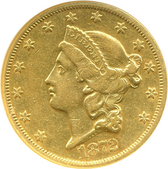 image for: 1872-CC $20  NGC AU50 