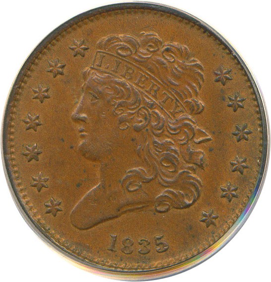 image for: 1835 1/2c  PCGS AU58