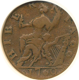 image for: 1760 1/2 P Hibernia-VOCE POPULI, P at Face NGC VF25 BN