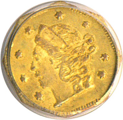 image for: Cal Gold: 1859 25c PCGS MS62 (BG-702)
