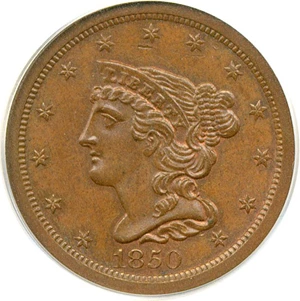 1850 Braided Hair Half Cent About Uncirculated Details NGC SKU