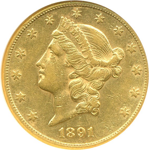 image for: 1891-CC $20  NGC AU53 