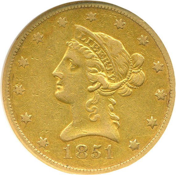 image for: 1851-O $10  NGC XF45