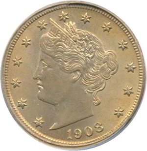 image for: 1908 5c PCGS MS64