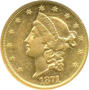 image for: 1871-S $20 NGC AU58