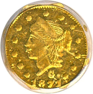 image for: Cal Gold: 1871 25c PCGS MS62 (BG-767)