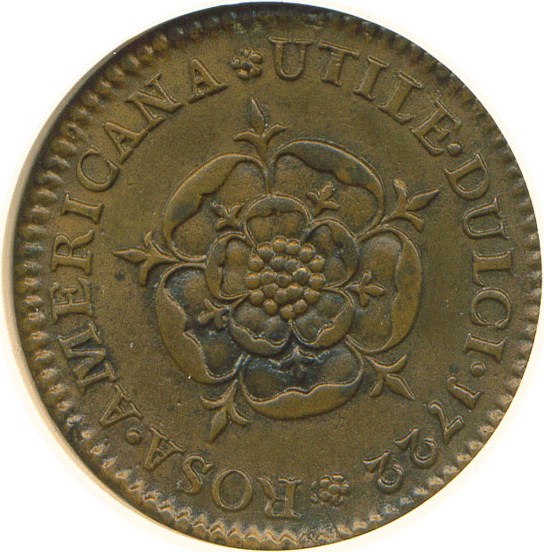 image for: 1722 Penny Rosa Amer, UTILE DULCI Pence NGC MS61 BN